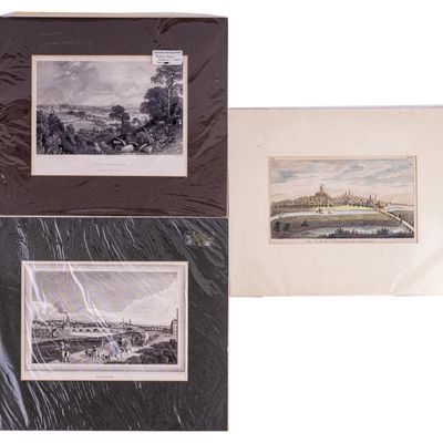 3 Antique English Engravings of Towns
