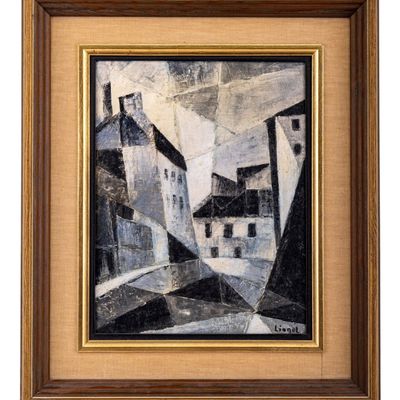 Mid-Century Signed Cubist Oil On Canvas Painting