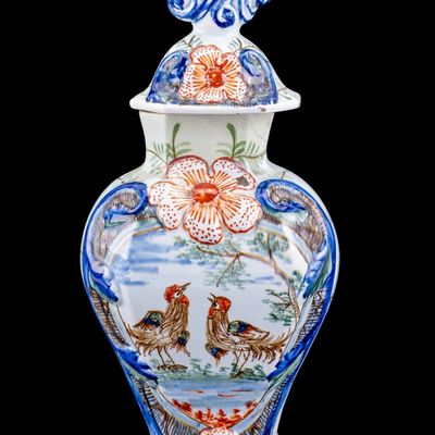 Antique Delft Polychrome Lidded Vase