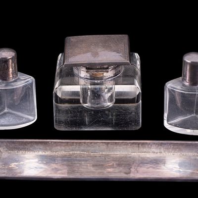 Antique Sterling and Glass Inkwell Set (4pcs)