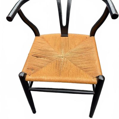 Hans Wegner Wishbone Chair Black Frame Cord Seat