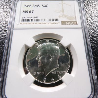 1966 SMS NGC MS67 KENNEDY SILVER HALF DOLLAR