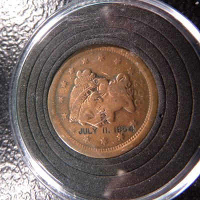 1852 BRAIDED HAIR LARGE CENT STAMPED ON FRONT JULY 11, 1854
