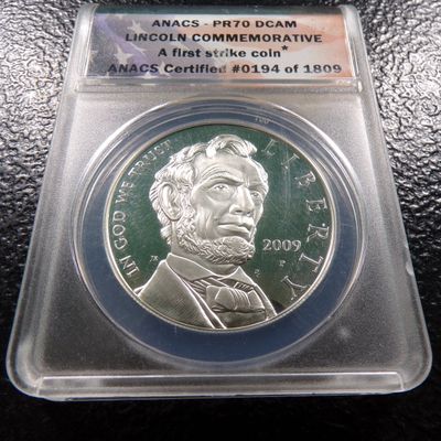2009-P ANACS PR70 DCAM A FIRST STRIKE COIN LINCOLN COMMEM. SILVER PROOF DOLLAR #0194 OF 1809