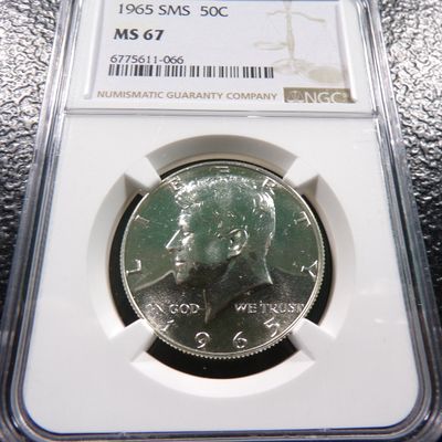 1965 SMS NGC MS67 KENNEDY SILVER HALF DOLLAR