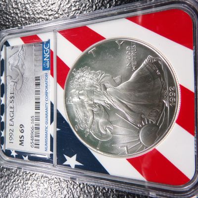 1992 NGC MS69 AMERICAN SILVER EAGLE DOLLAR