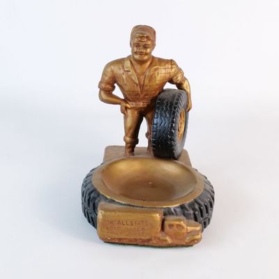 Vintage Mr. Allstate Load Rated Truck Tires Display Statue Ashtray / Coin Tray