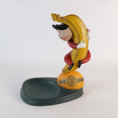 Vintage 1960s Sun-Drop Bananas Chalkware Counter Display Sign