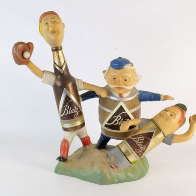 Vintage 1950s Blatz Beer "Safe at Home" Baseball Cast Metal Bar Statue