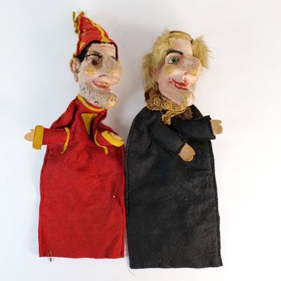Pair of Vintage Composition Hand Puppet/Theater Puppets