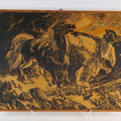 Wooden Panel - Man Riding a Horse