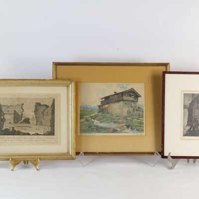 Lot of 3 Vintage Framed European Prints and Etchings