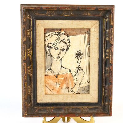 Mid Century Modern Ink & Wash Painting