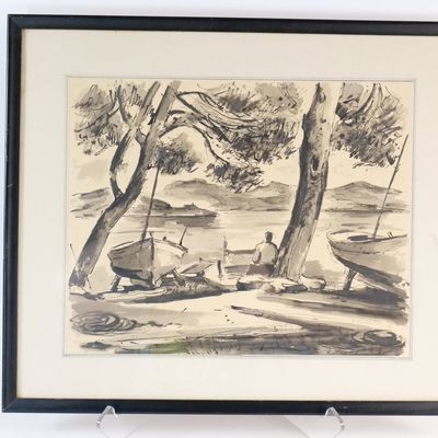 Mixed Media Watercolor - Coastal Scene