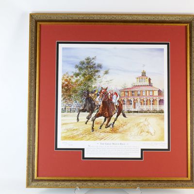 Framed Lithograph "The Great Match Race"