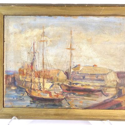 Oil on Board - Harbor Scene