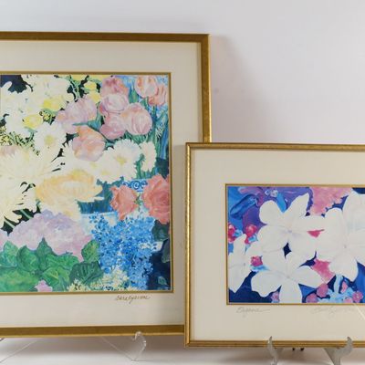 Pair of Vintage Sara Eyestone Framed Floral Art Prints