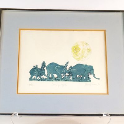 Nancy Nemec "Family Safari" Signed Limited Edition Intaglio Relief Print