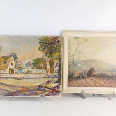 Pair of Vintage Landscape Impressionist Style Oil Paintings
