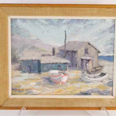 Oil on Board - Coastal Fishing Shanty