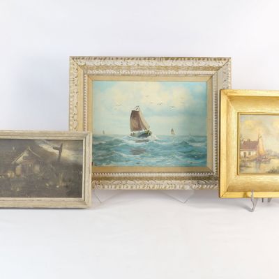 Framed Oil on Canvas Trio Set - Maritime and Dutch Oil Paintings