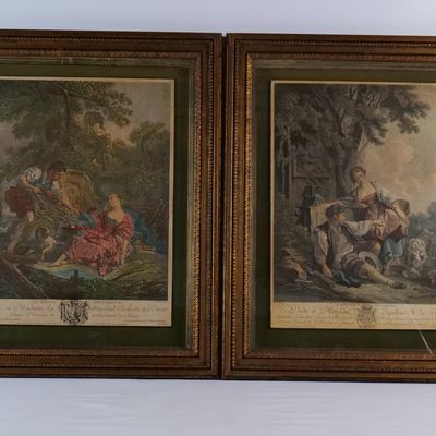 Pair of Vintage Framed French Rococo Pastoral Prints