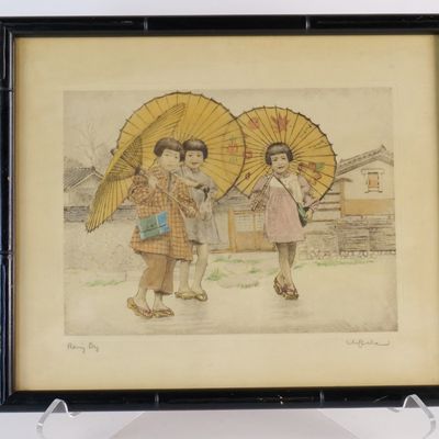 Vintage Willie Seiler "Rainy Day" Hand - Colored Etching on Paper