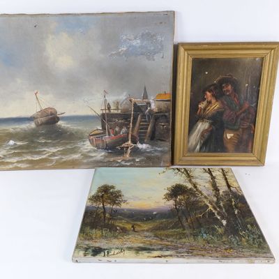 Lot of 3 Vintage and Antique European - Style Oil Paintings - AS-IS