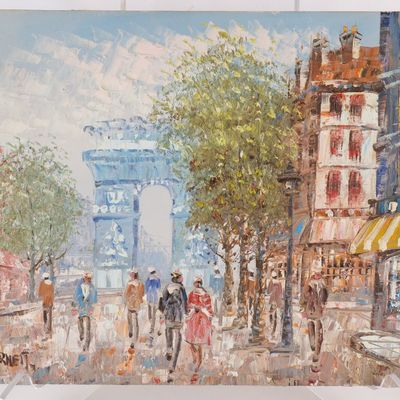 Textured Oil on Canvas - Mid Century Parisian Street Scene