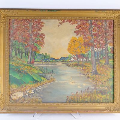 Textured Oil on Canvas - Swans