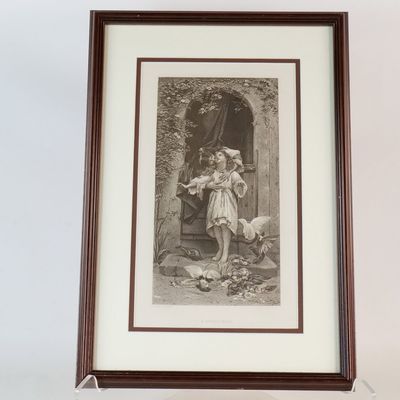 Vintage Framed Art Print - "A Sweet Kiss"