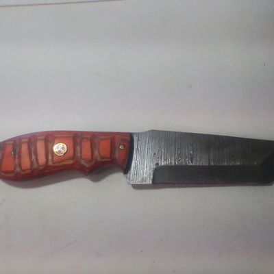 Custom Damascus Steel Fixed Blade Knife with Laminate Handle and Leather Sheath