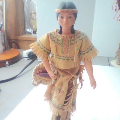 Contemporary Stylized Native American Themed Collector Doll with Accessories and Stand