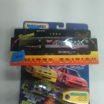 Two Matchbox Dale Earnhardt NASCAR Toy Vehicles Including Screamin Stocks and 1994 Transporter