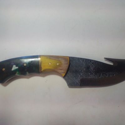 Custom Handmade File Steel Skinning Knife with Gut Hook and Leather Sheath