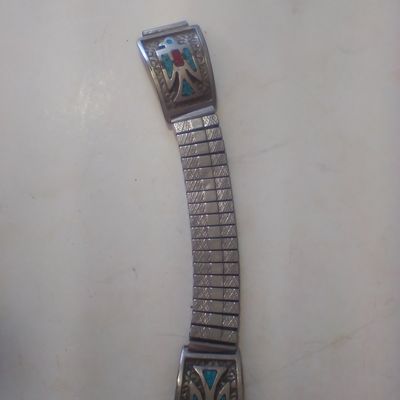 Southwest Style Thunderbird Motif Watch Band with Stainless Steel Expansion Strap