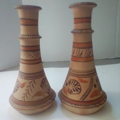 A Pair of Hand Painted Conical Earthenware Vases