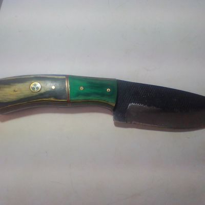 Hand-Forged File Steel Fixed Blade Skinner Knife with Multi-Material Composite Handle and Leather Sheath