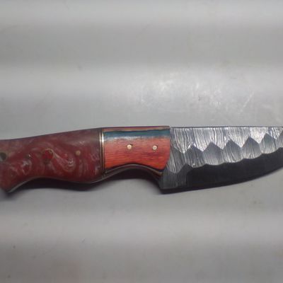Full Tang Pattern Welded Steel Fixed Blade Hunting Knife with Multi Material Handle and Leather Sheath