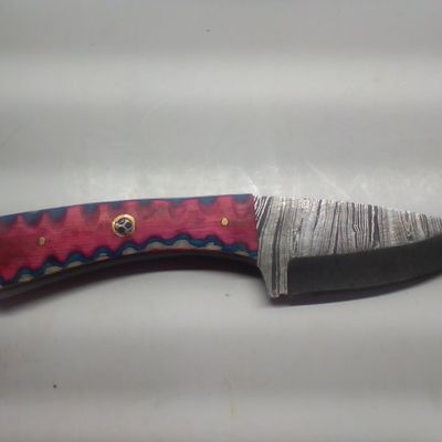 Custom Damascus Steel Fixed Blade Hunting Knife with Tooled Leather Sheath
