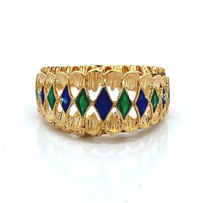 18K Green & Blue Enamel Ring
