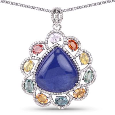 Multi Color Sapphire, Tanzanite & Diamond .925 Pendant Necklace
