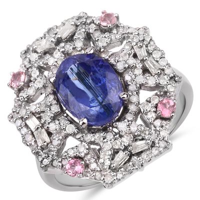 925 Kyanite, Tourmaline and Diamond Ring