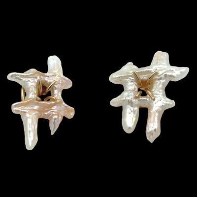 S&K Organic Keshi Pearl "Hashtag" Post Earrings