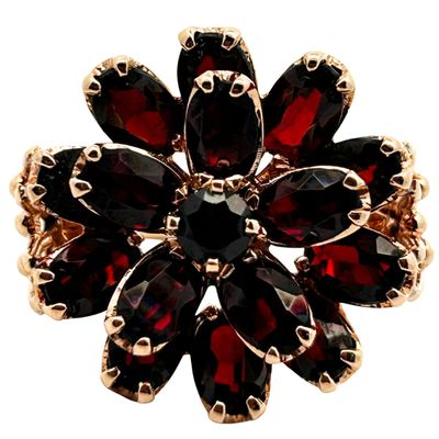 14K Garnet Cluster Cocktail Ring