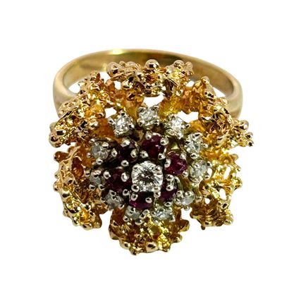 14K Floral Design Ruby & Diamond Ring