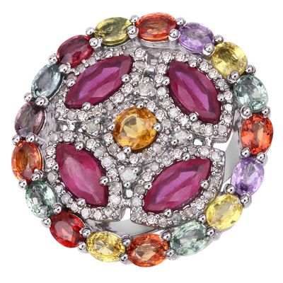 7.21 CT Multi Gemstone & Diamond 925 Ring