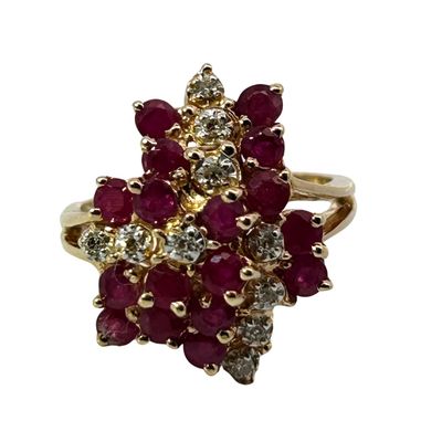 14K Ruby & Diamond Cluster Ring