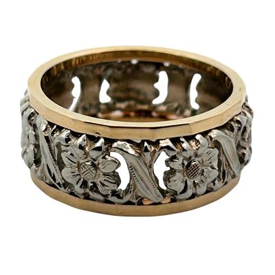 Two Tone Floral Band Ring