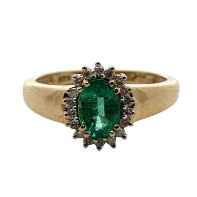 14K Emerald & Diamond Halo Ring